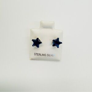 Brand New 7mm Deep Blue Star CZ 925 Sterling Silver Earrings
